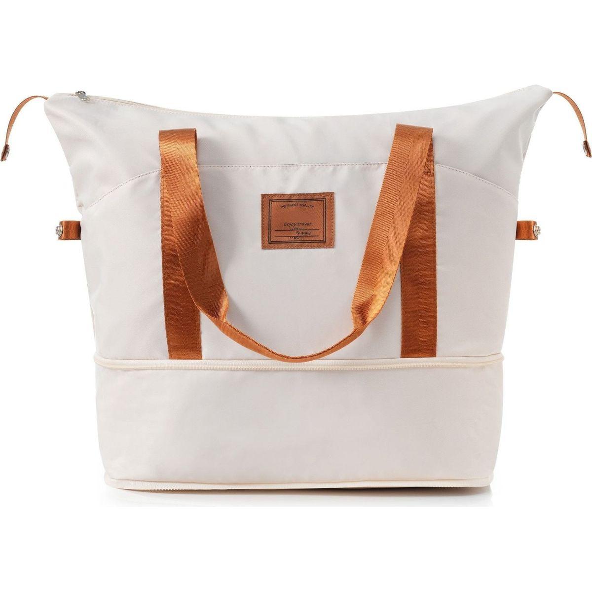 Luggage Sets 4 Piece, Expandable ABS Durable Suitcase with Travel Bag, Carry On Luggage Suitcase Set with 360 Spinner Wheels, ivory and brown