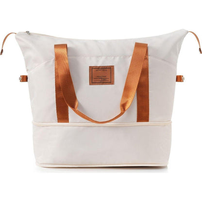 Luggage Sets 4 Piece, Expandable ABS Durable Suitcase with Travel Bag, Carry On Luggage Suitcase Set with 360 Spinner Wheels, ivory and brown