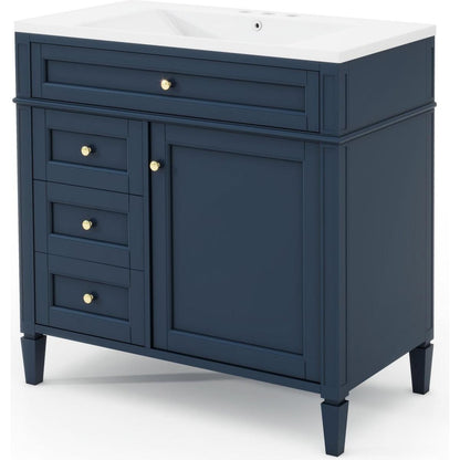 36" Bathroom Vanity with Top Sink, Modern Bathroom Storage Cabinet with 2 Drawers and a Tip-out Drawer, Single Sink Bathroom Vanity