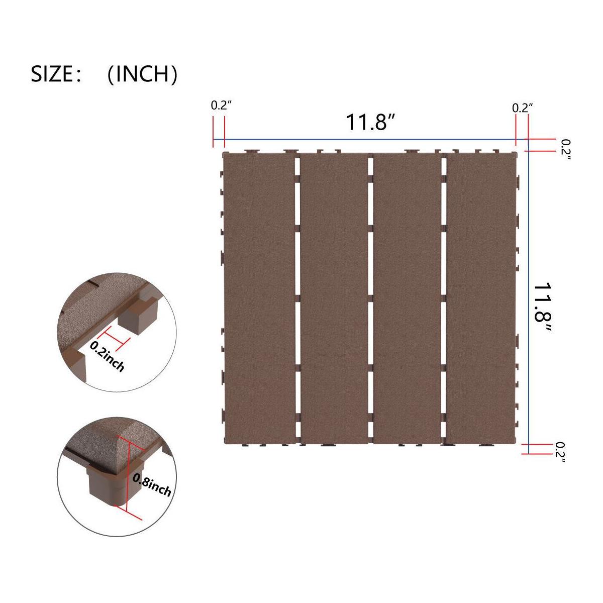 Plastic Interlocking Deck Tiles,44 Pack Patio Deck Tiles,12"x12" Square Waterproof Outdoor All Weather Use, Patio Decking Tiles for Poolside Balcony Backyard, Brown