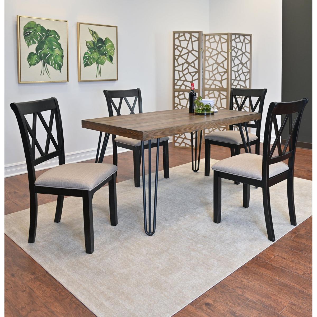 Arroyo 6-Piece Dining Set, Hairpin Dining Table with 4 Cross-back Chairs and Bench, Rich Black