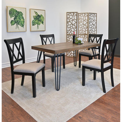 Arroyo 6-Piece Dining Set, Hairpin Dining Table with 4 Cross-back Chairs and Bench, Rich Black