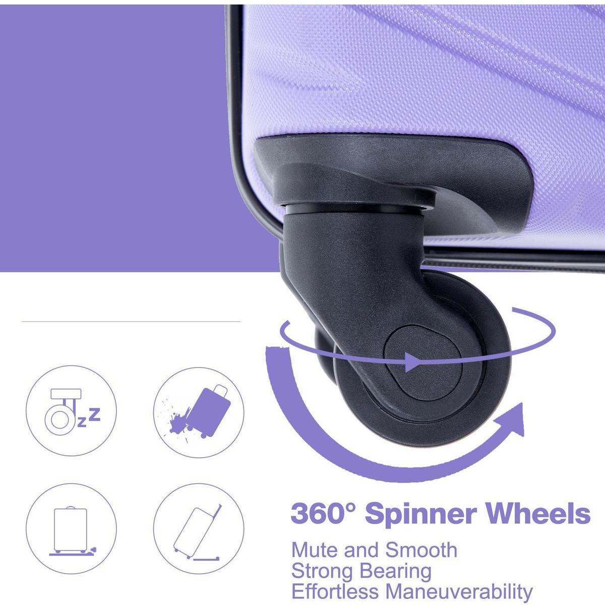luggage 4-piece ABS lightweight suitcase with rotating wheels, 24 inch and 28 inch with TSA lock, (16/20/24/28) LIGHT PURPLE