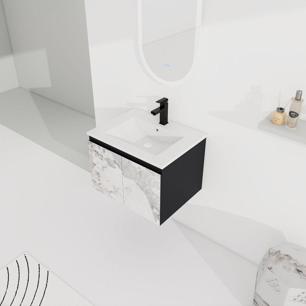 24" Floating Wall-Mounted Bathroom Vanity With Ceramics Sink & Soft-Close Cabinet Door, KD-Package