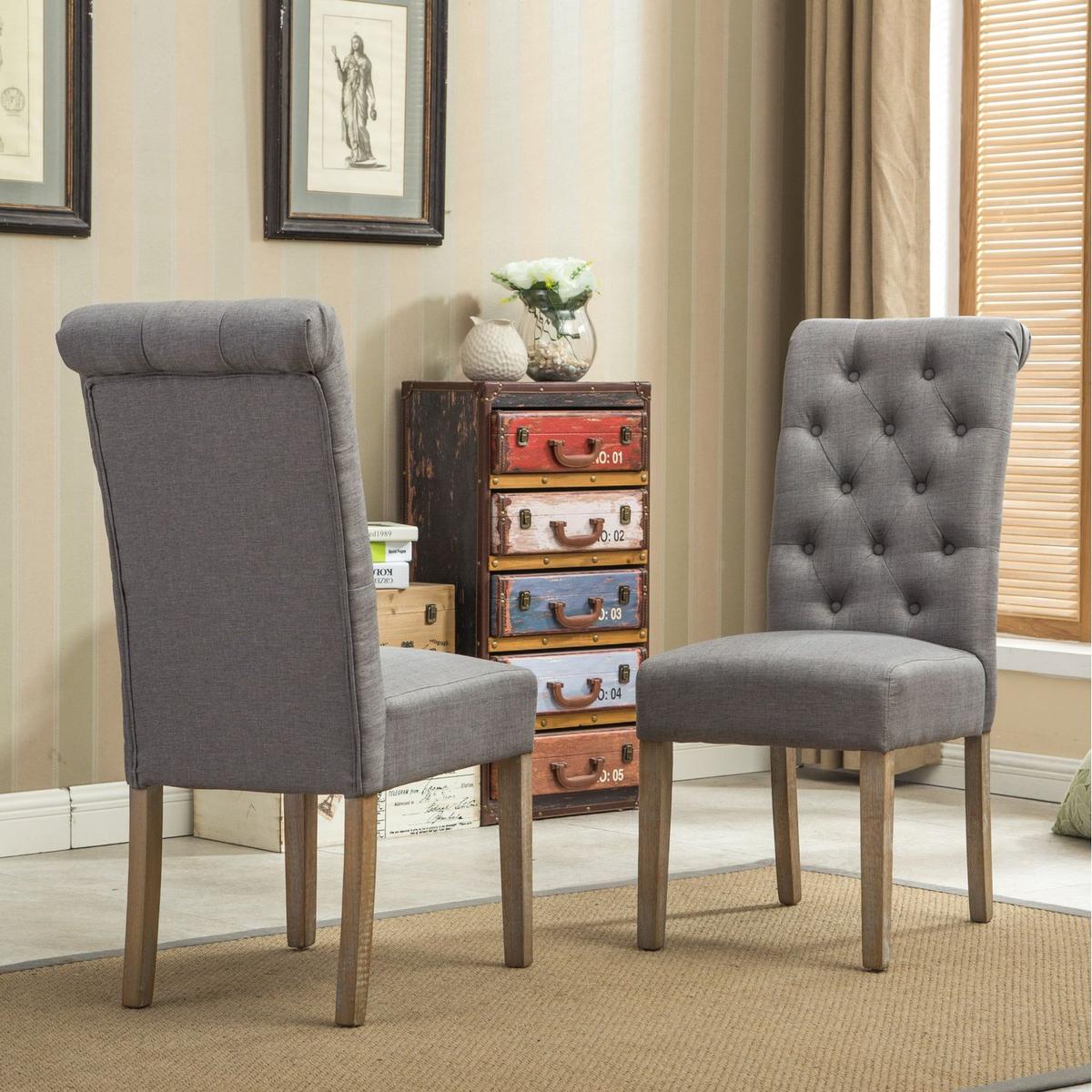 Amonia 7-piece Dining Set, Turned-Leg Dining Table with 6 Tufted Chairs