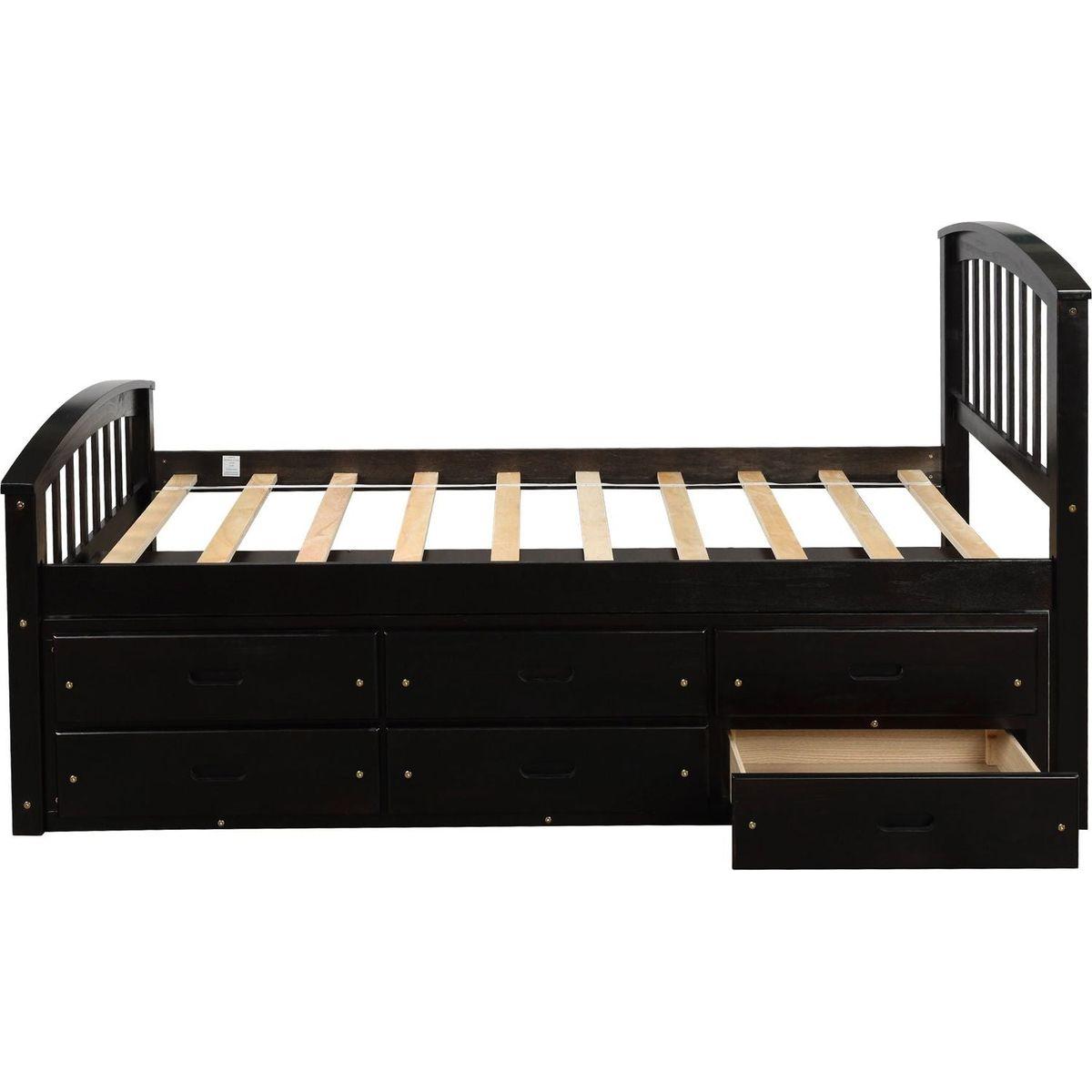 Twin Size Platform Storage Bed Solid Wood Bed with 6 Drawers