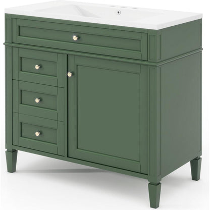 36" Bathroom Vanity with Top Sink, Modern Bathroom Storage Cabinet with 2 Drawers and a Tip-out Drawer, Single Sink Bathroom Vanity