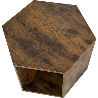 23.62" Hexagonal Coffee Table Side Table Nightstand Antique Wood