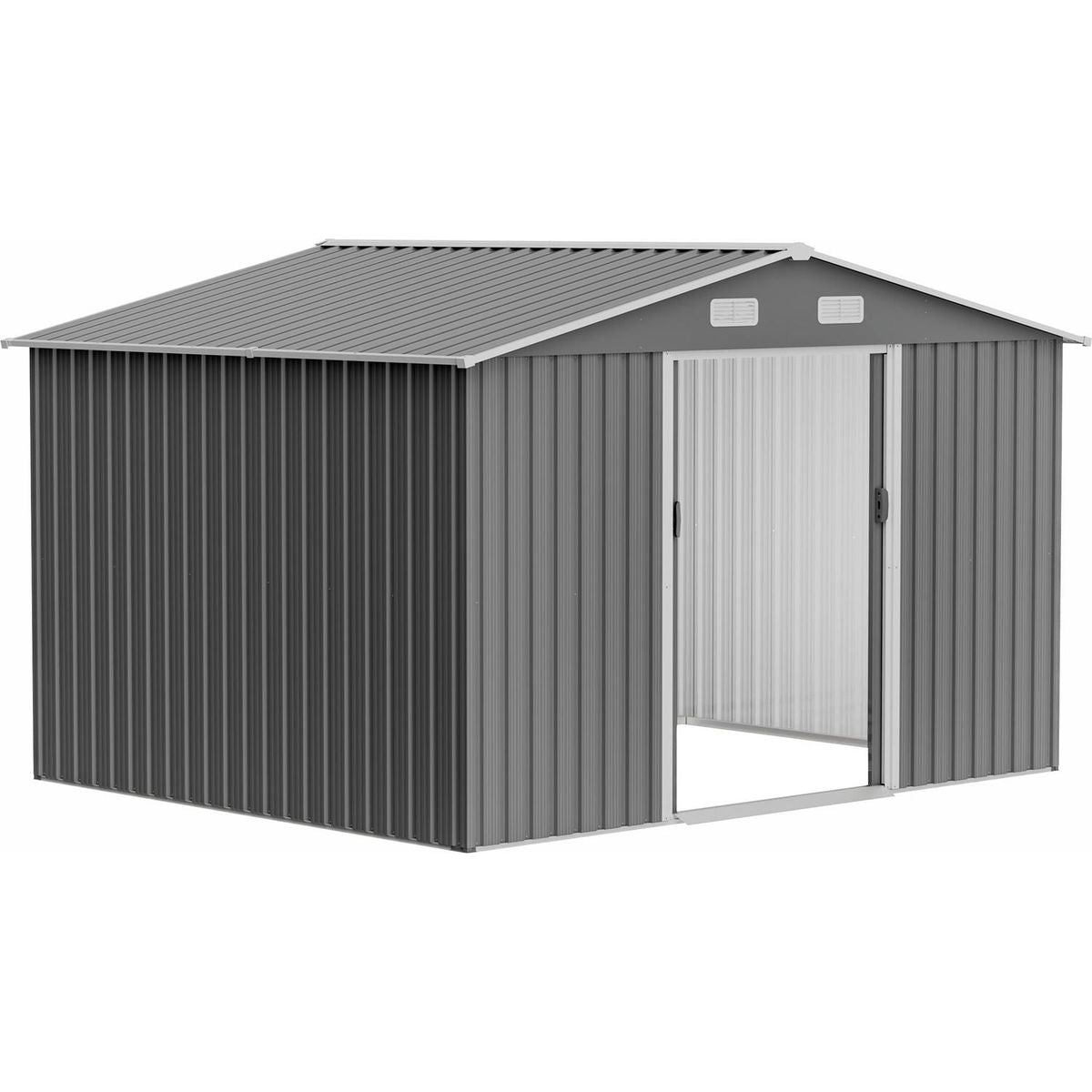 10X8 FT Outdoor Storage Shed, Metal Foundation & Lockable Doors, Tool Shed for Garden, Patio, Backyard, Lawn, Grey - Streamdale Furniture