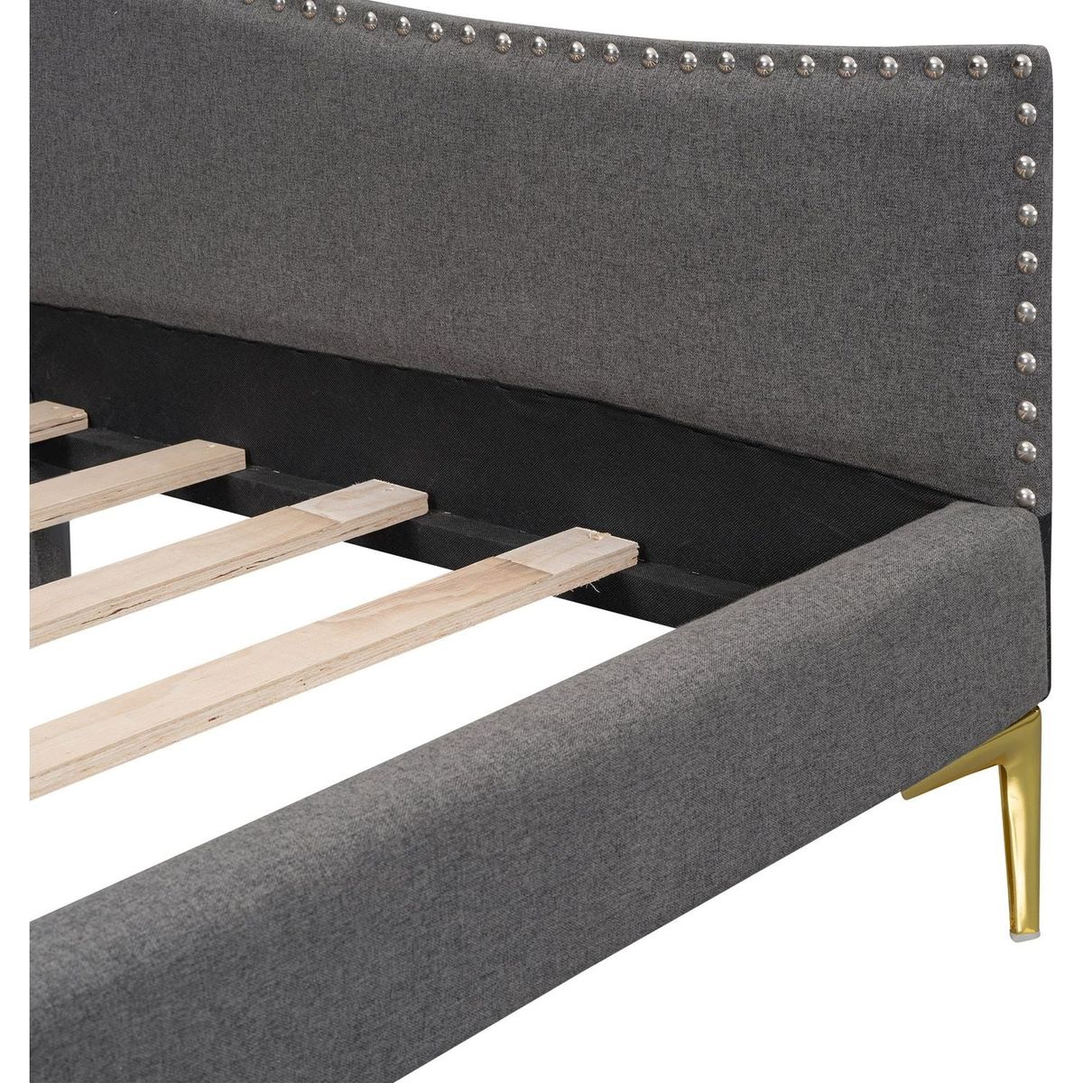 Twin Size Upholstered Daybed with Headboard and Armrest, Support Legs, Grey