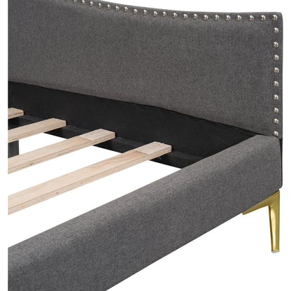 Twin Size Upholstered Daybed with Headboard and Armrest, Support Legs, Grey