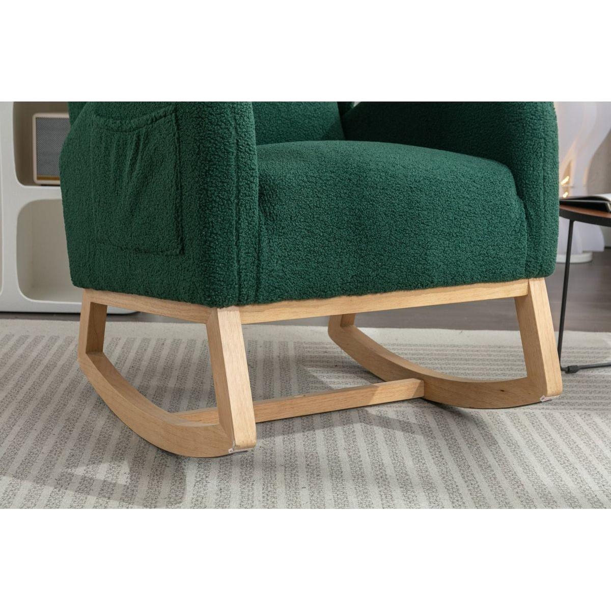 Teddy Fabric Rocking Chair With Packet Wood Legs,Green