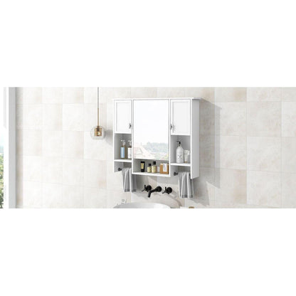 35" x 28" Modern Wall Mounted Bathroom Storage Cabinet, Bathroom Wall Cabinet with Mirror, Medicine Cabinet with Towels Bar