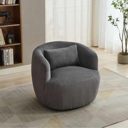 34.25 'Wide Upholstered Corduroy 360° Swivel Barrel Soft Accent Chair with Pillow, Circular Reading Armchair for Club, Living Room, Bedroom, Office, Lounge, Charcoal.
