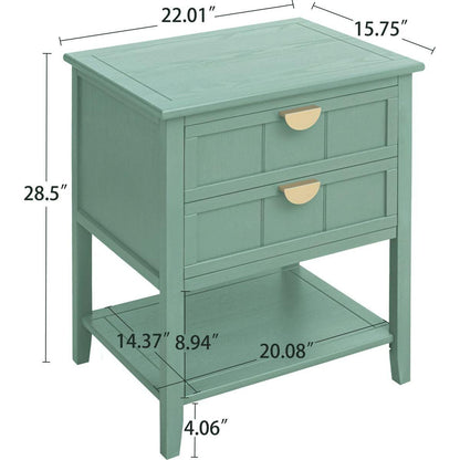 2 Drawer Side Table, American Style, End Table, Suitable for Bedroom, Living Room, Study