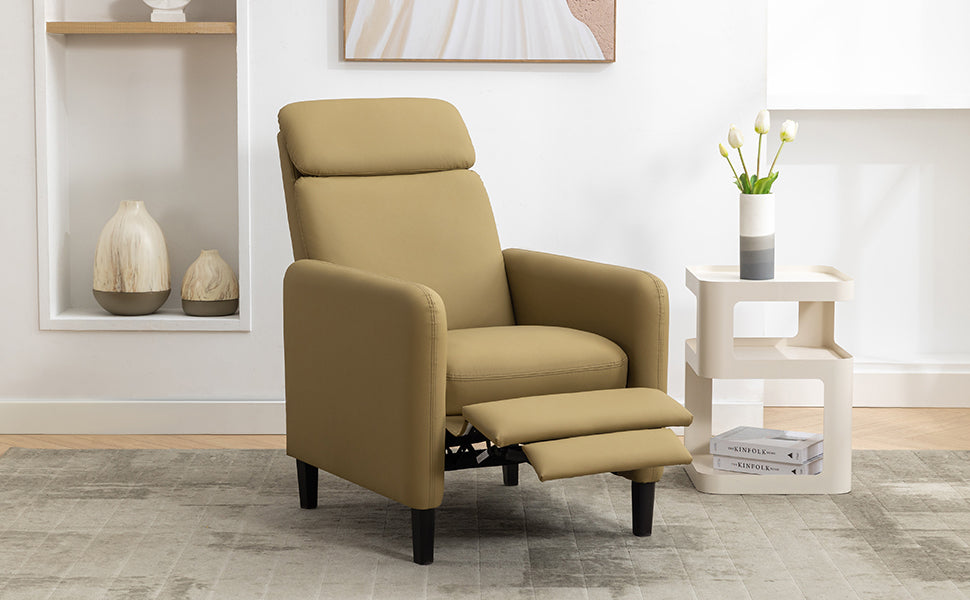 Modern Artistic Color Design Adjustable Recliner Chair PU Leather for Living Room Bedroom Home Theater, Mustard Green