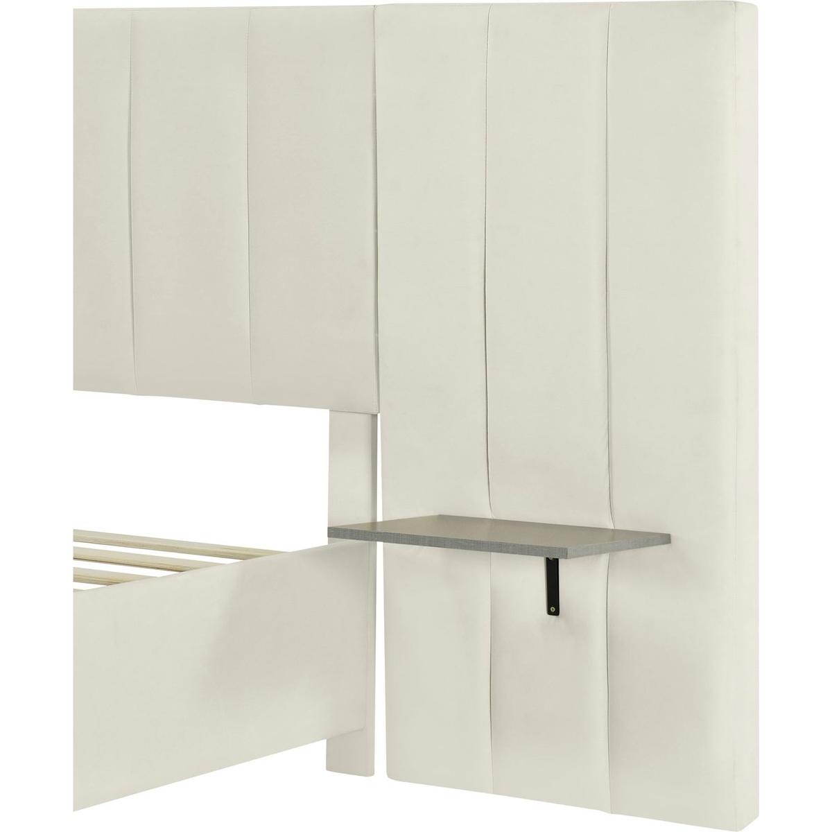 Queen Size Upholstered Platform Bed with Big Headboard, Bedroom Furniture, Velvet, Beige