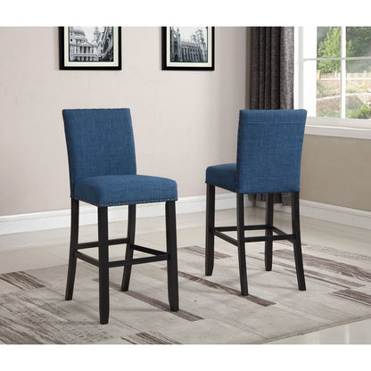 Biony Fabric Bar Stools with Nailhead Trim, Set of 2, Blue
