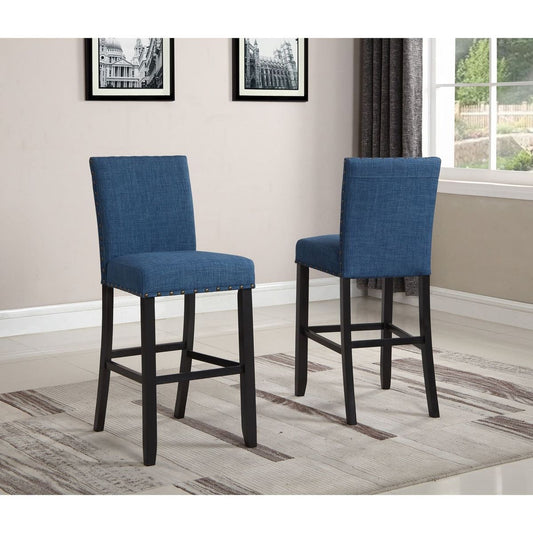 Biony Fabric Bar Stools with Nailhead Trim, Set of 2, Blue