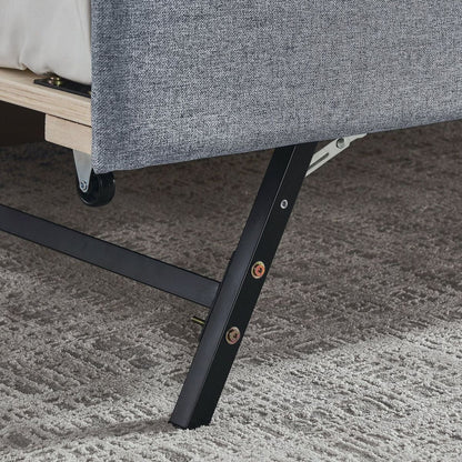 Twin Size Upholstery DayBed with Twin Size Erectable Trundle and USB Charging Design, Linen Grey