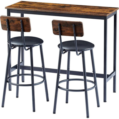 Bar Table Set with 2 Bar stools PU Soft seat with backrest, Rustic Brown, 43.31" L x 15.75" W x 35.43" H.