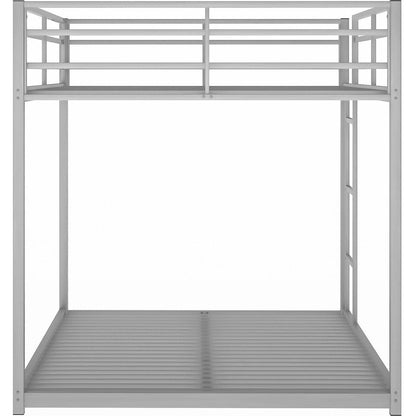 Full over Full Metal Bunk Bed, Low Bunk Bed with Ladder, Silver