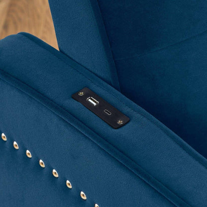 Loveseats Sofa Bed with Pull-out Bed,Adjustable Back and Two Arm Pocket,TypeC and USB Charging with Copper nail,Blue (47"x53"x31")