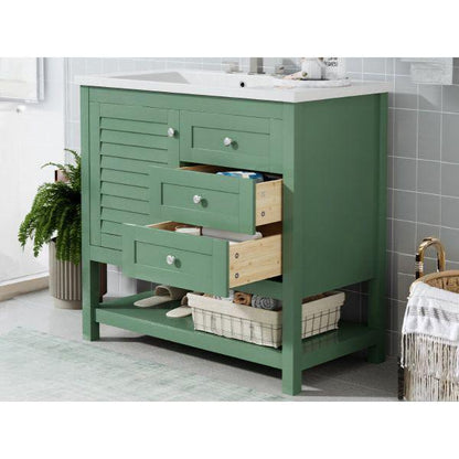 36" Bathroom Vanity with Undermount Sink, Free Standing Vanity Set with 2 Drawers& Soft Closing Doors, Bathroom Storage Cabinet with Solid Wood Feet, Green