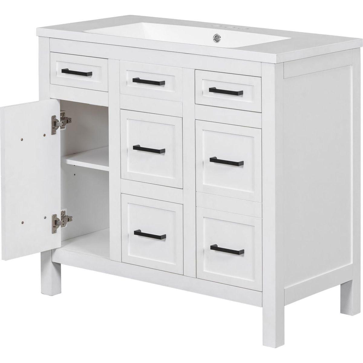 36" Bathroom Vanity Cabinet with Resin Integrated Sink - 4 Drawers, 2 Doors