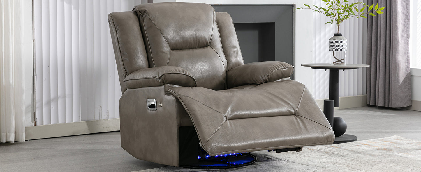 360 Swivel and Rocking Home Theater Recliner Manual Recliner Chair with a LED Light Strip for Living Room,Bedroom, Grey