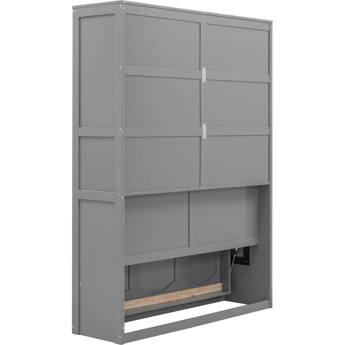 Full Size Murphy Bed Wall Bed with Shelves,Gray