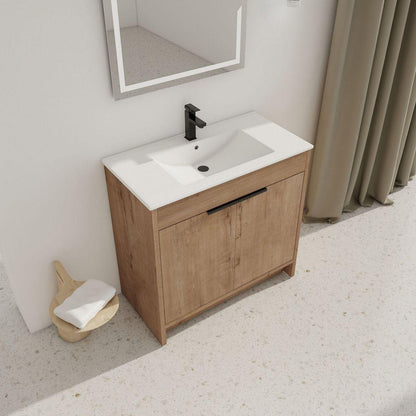 36" Freestanding Bathroom Vanity with White Ceramic Sink & 2 Soft-Close Cabinet Doors ((KD-PACKING),BVB02436IMO-F-