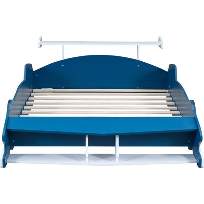 Full Size Race Car-Shaped Platform Bed with Wheels,Blue