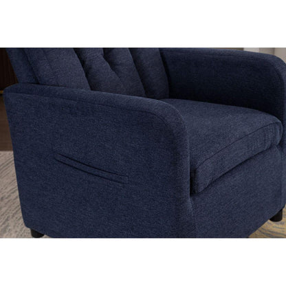 Linen Fabric Swivel Rocking Chair Gilder Chair With Pocket,Navy Blue