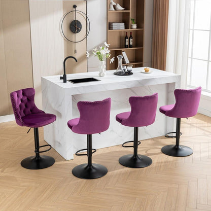 Swivel Velvet Barstools Adjusatble Seat Height from 25-33 Inch,17.7inch base, Modern Upholstered Bar Stools with Backs Comfortable Tufted for Home Pub and Kitchen Island,Purple,Set of 2