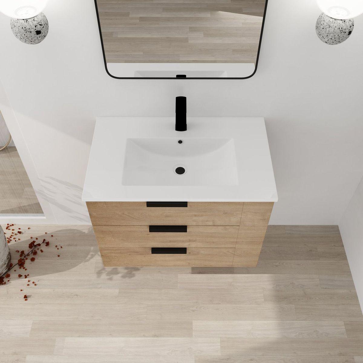 30 Inch Wall Mounting Bathroomg Vanity With Sink, Soft Close Drawer and Side Shelf-GGRB3020MOWH