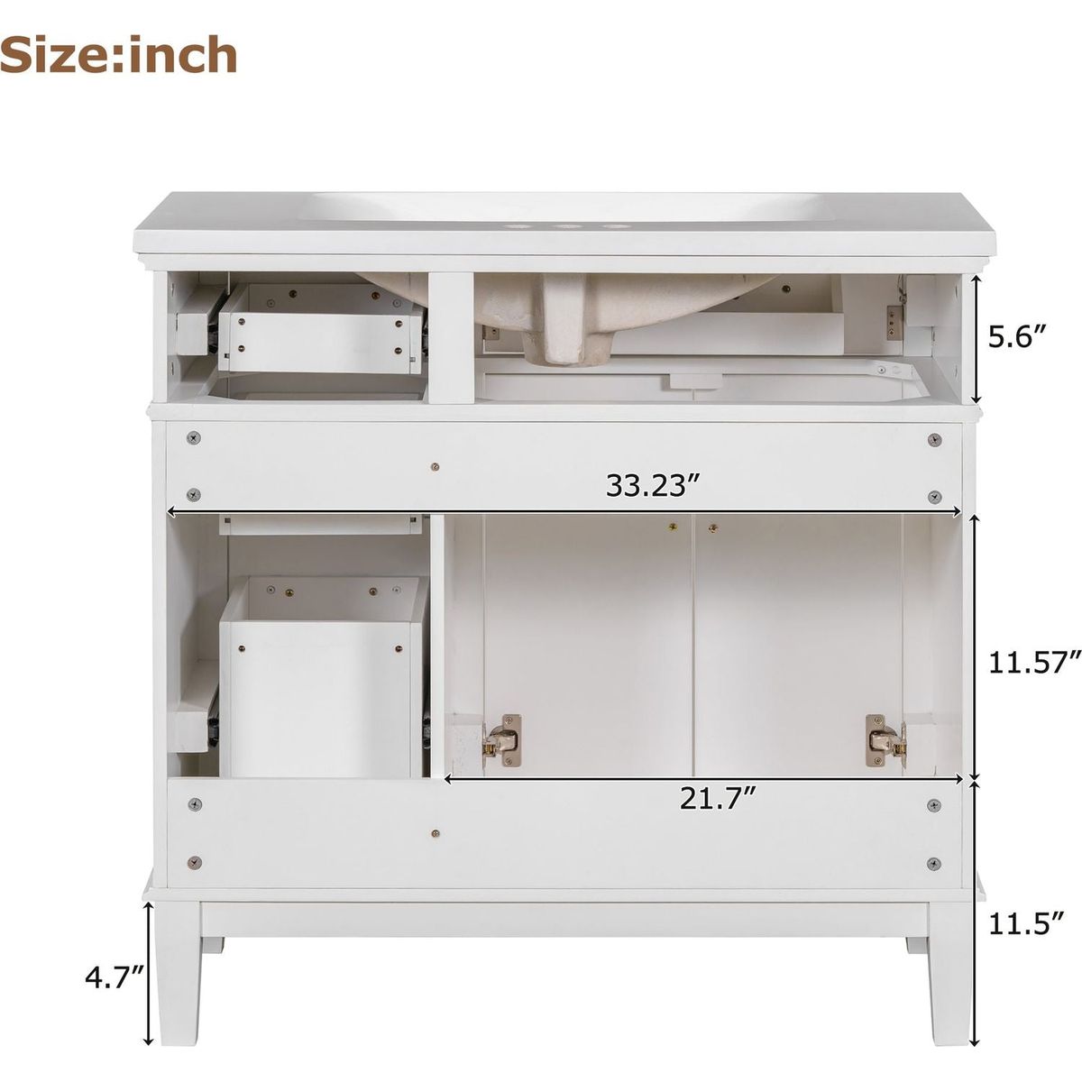 36-inch Bathroom Vanity with Resin Sink, Modern Bathroom Cabinet in White,Featuring Two Soft Close Doors and Four Drawers