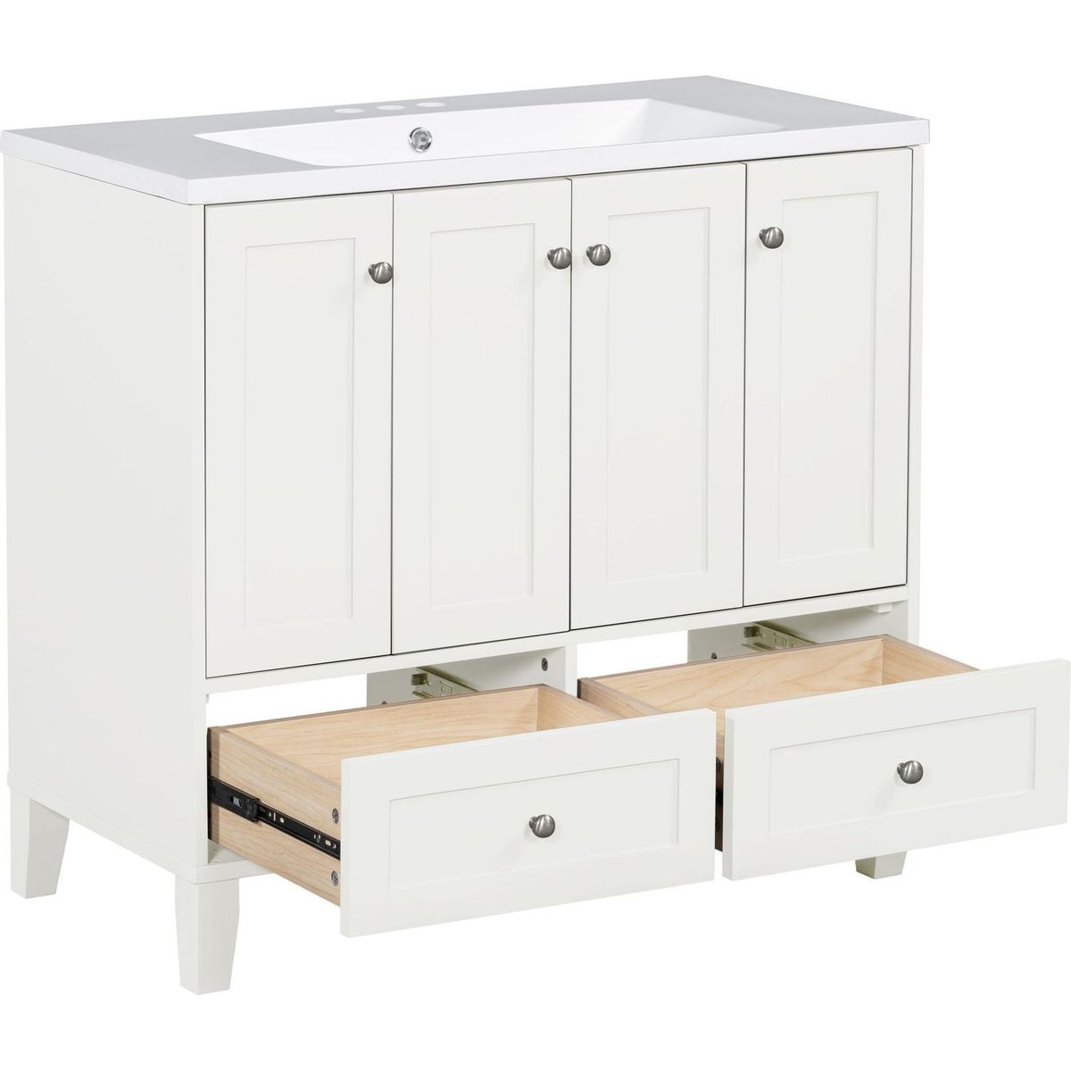 36" Bathroom Vanity with Resin Sink Combo,Solid Wood Frame Bathroom Storage Cabinet, Freestanding Vanity Set with 4 Soft Closing Doors& 2 Drawers