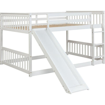 Full over Full Bunk Bed with Slide and Ladder in White Color
