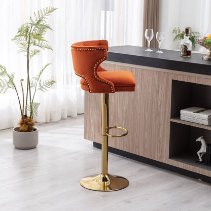 Bar Stools With Back and Footrest Counter Height Dining Chairs-Velvet Orange-2PCS/SET