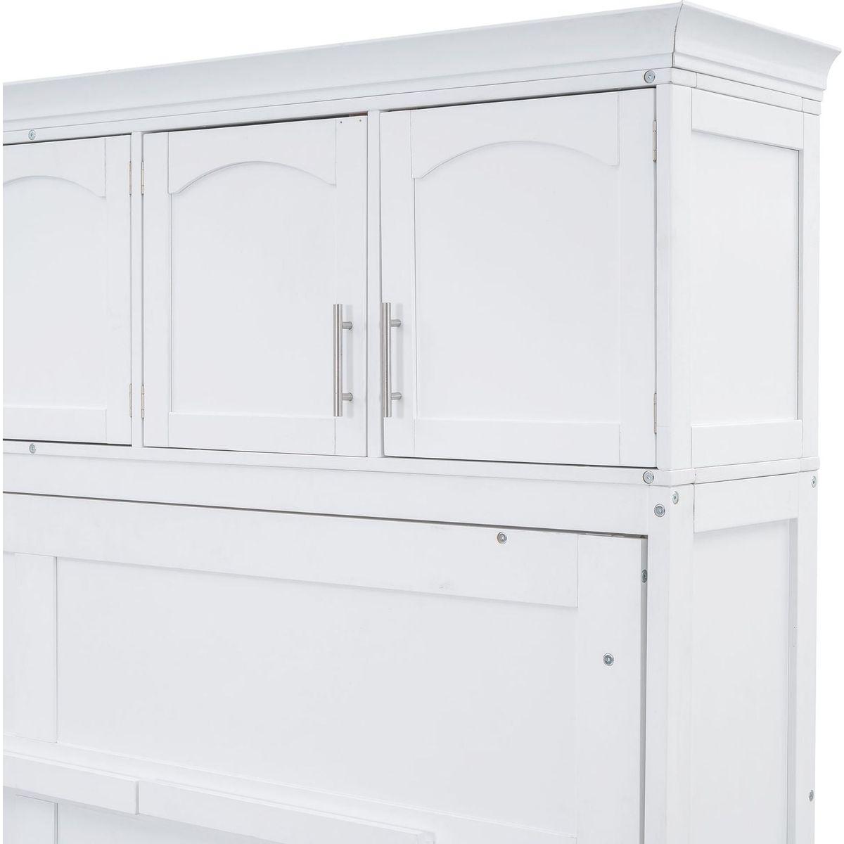 Full Size Murphy Bed Wall Bed with Top Cabinets,White