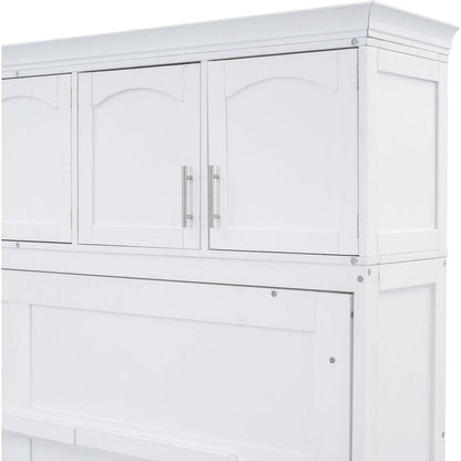 Full Size Murphy Bed Wall Bed with Top Cabinets,White