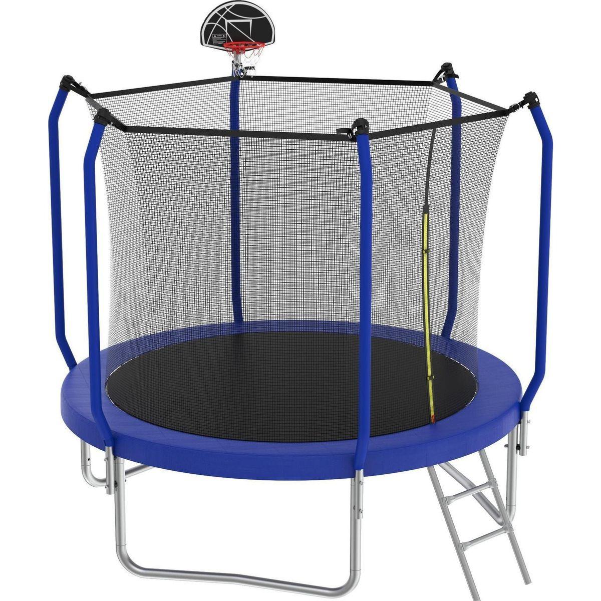 10FT Trampoline with Basketball Hoop, ASTM Approved Reinforced Type Outdoor Trampoline with Enclosure Net