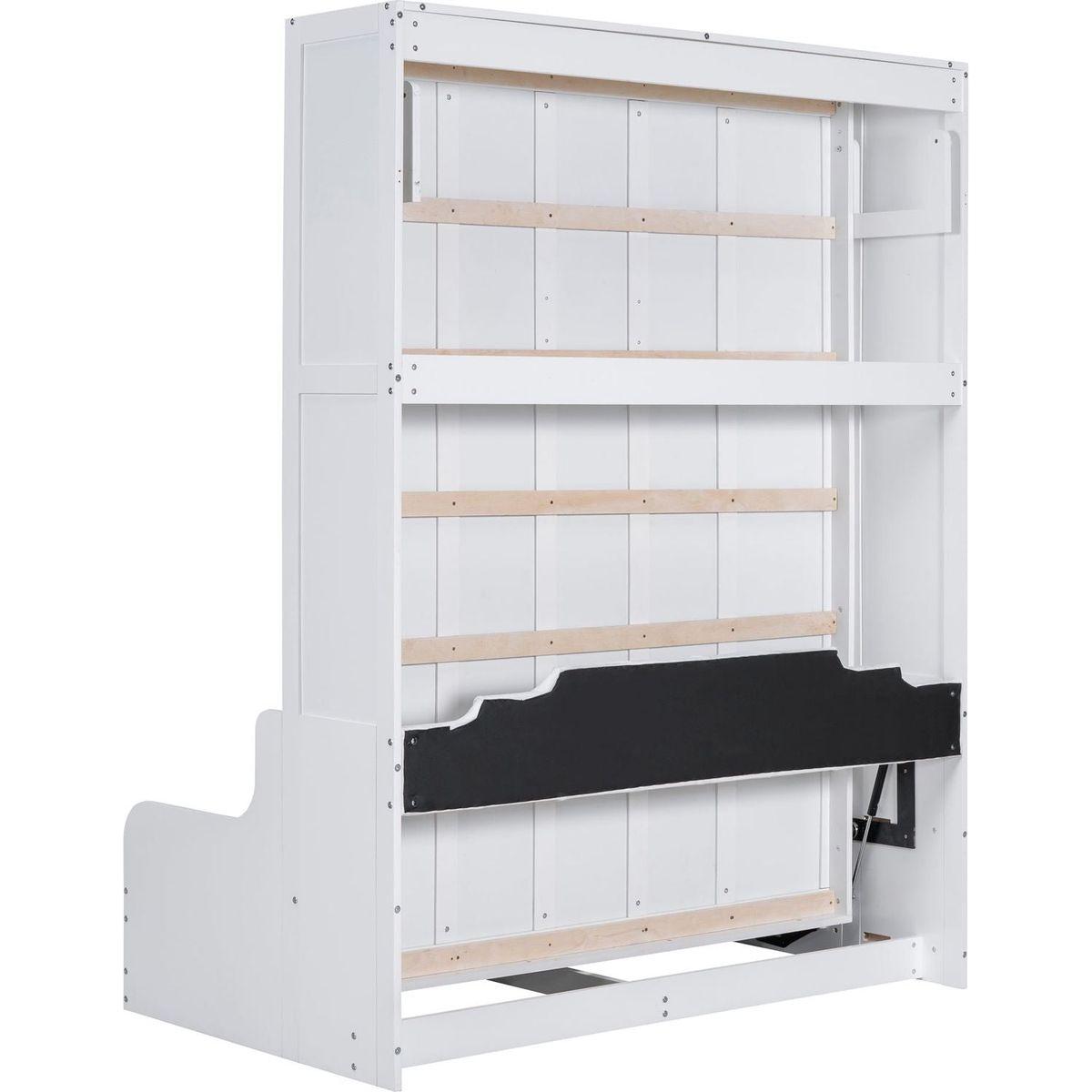 Queen Size Murphy Bed Wall Bed with Cushion,White