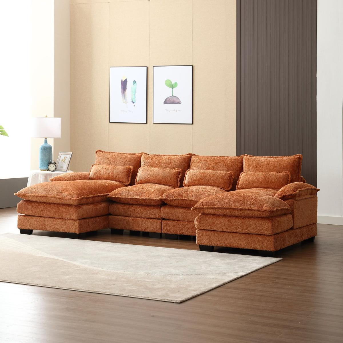 Modern Large chenille Fabric U-Shape Sectional Sofa