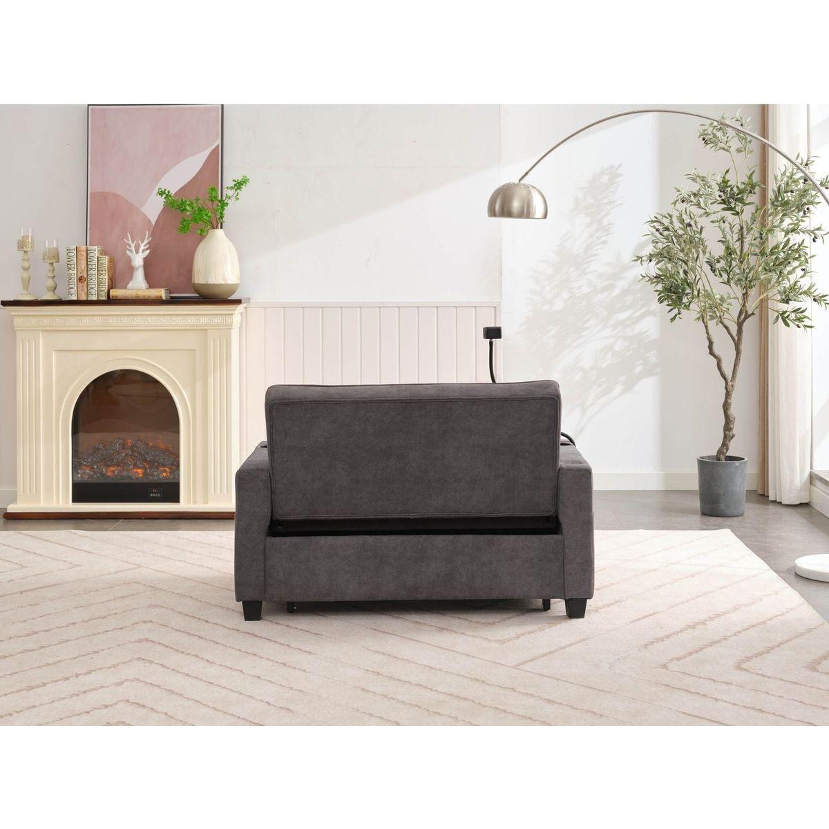 Futon Chair Bed Convertible Chair 3-in-1 Pull Out Sleeper Chair Beds with USB Ports,Wear-resistant and Anti-scratch, Armchair Bed Sleeper for Living Room (Dark Grey Tech cloth)