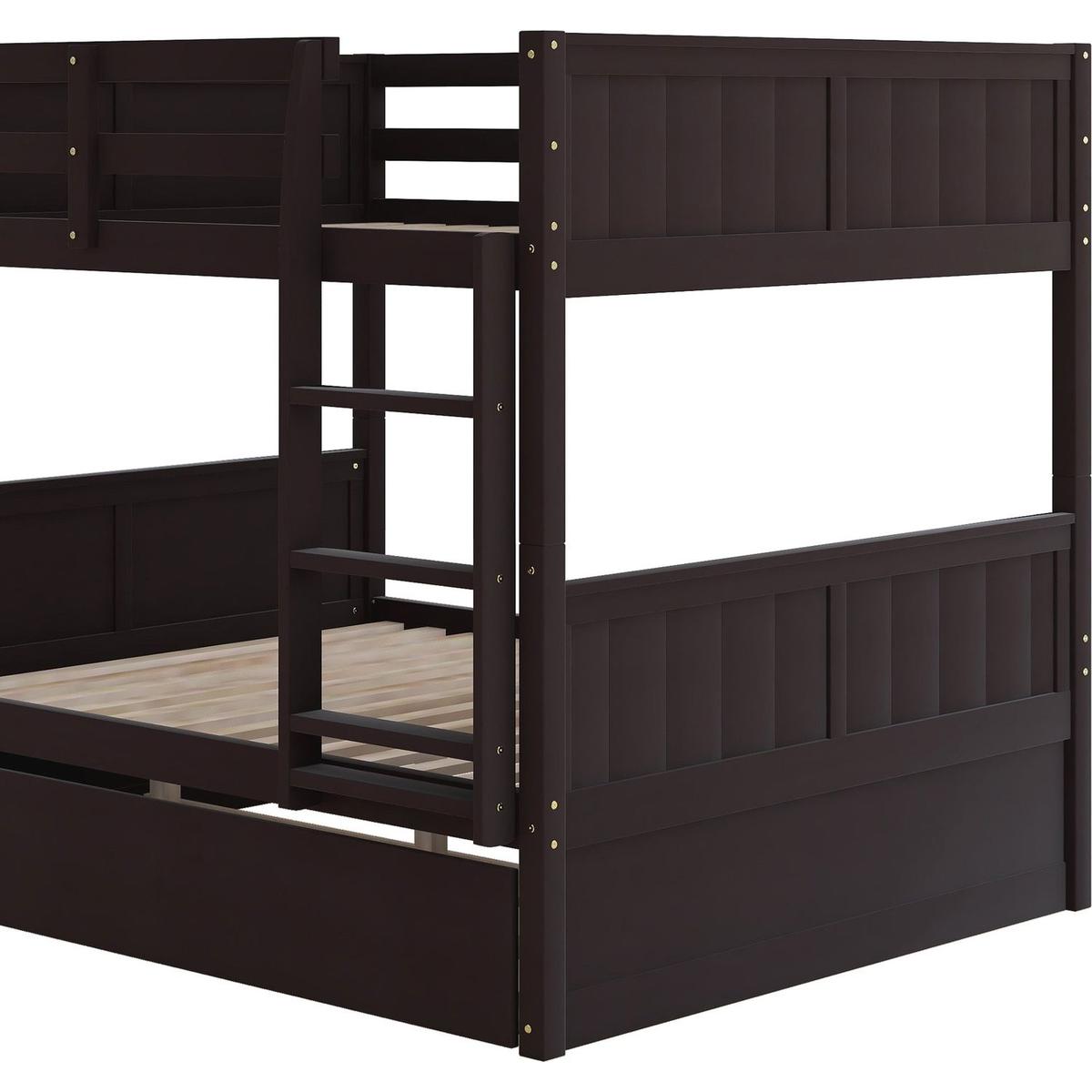 Full Over Full Bunk Bed with Twin Size Trundle, Espresso