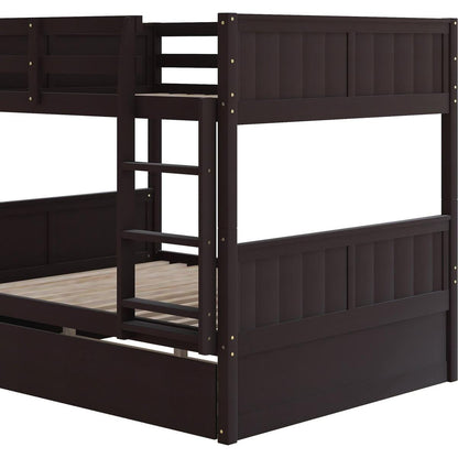 Full Over Full Bunk Bed with Twin Size Trundle, Espresso