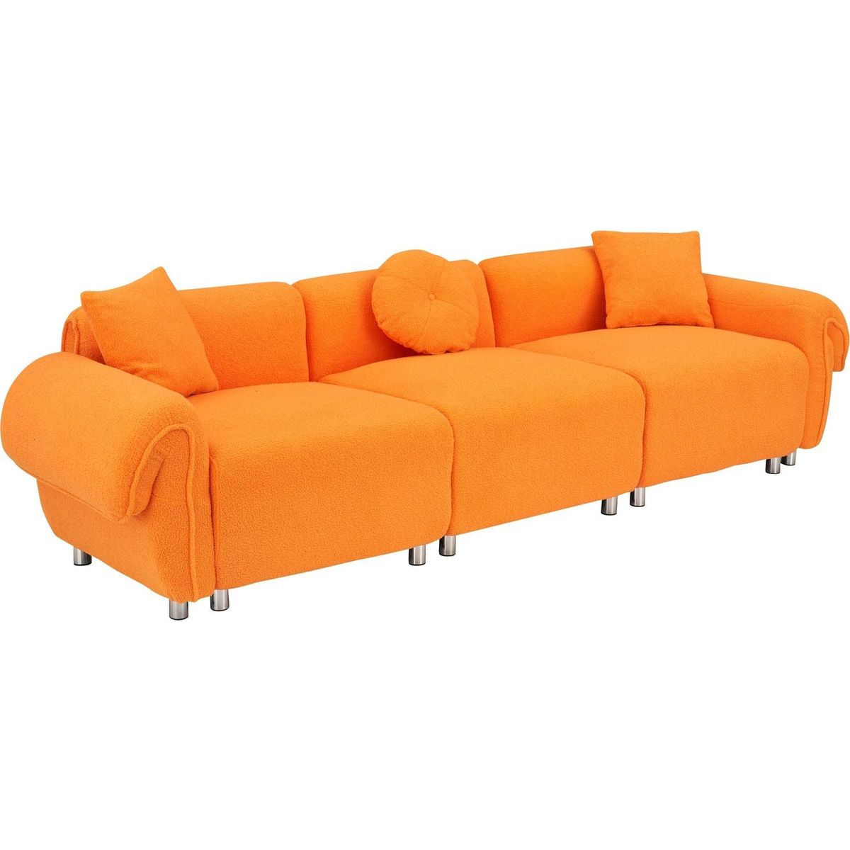 orange teddy velvet fabric, with 3 pillows, three-person sofa can be placed in the living room and other scenes
