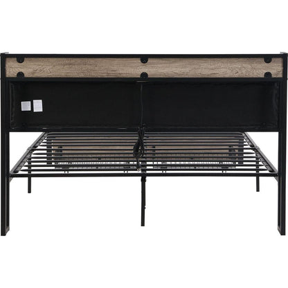 Queen Size Metal Platform Bed Frame with upholstery storage function Headboard and USB LINER and Footboard with drawers, No Box Spring Needed, Large Under Bed Storage, Easy Assemble